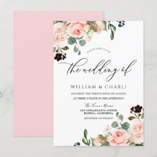 Watercolor Blush Pink Flowers Spring Wedding Invitation