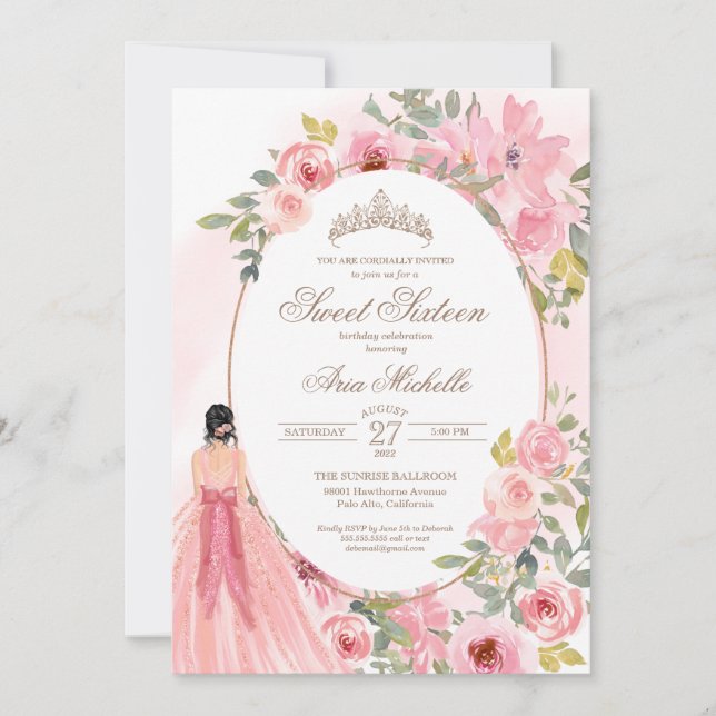 Watercolor Blush Pink Flowers Sweet 16 Birthday  Invitation (Front)