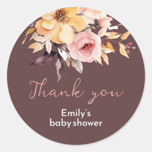 Watercolor blush pink girl baby shower card classic round sticker