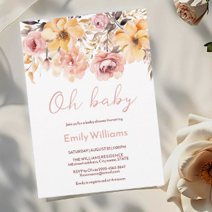 Watercolor blush pink girl baby shower invitation