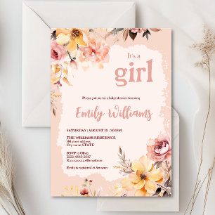 Watercolor blush pink girl baby shower invitation 
