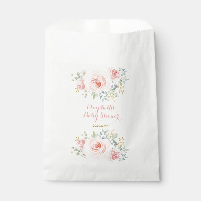 Watercolor Blush Pink Gold Flower Roses Party Favour Bags (Front)