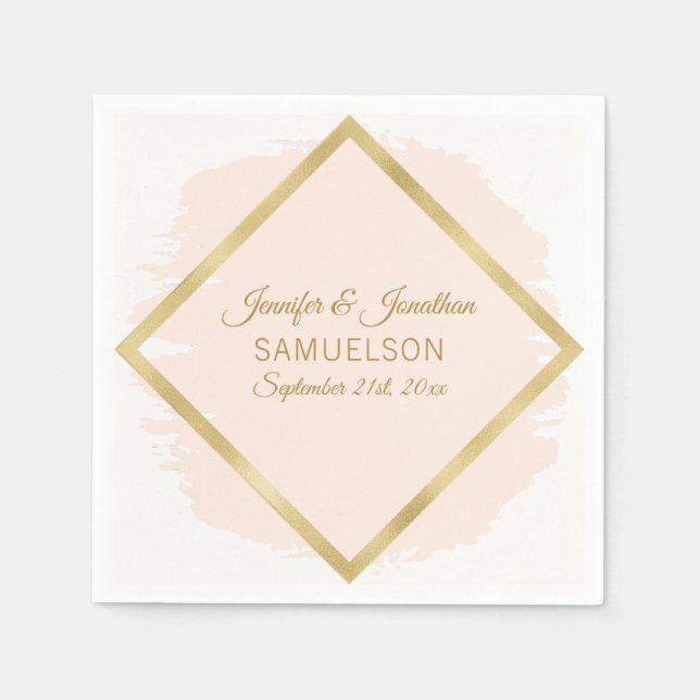 Watercolor Blush Pink Gold Frame Wedding Napkin (Front)