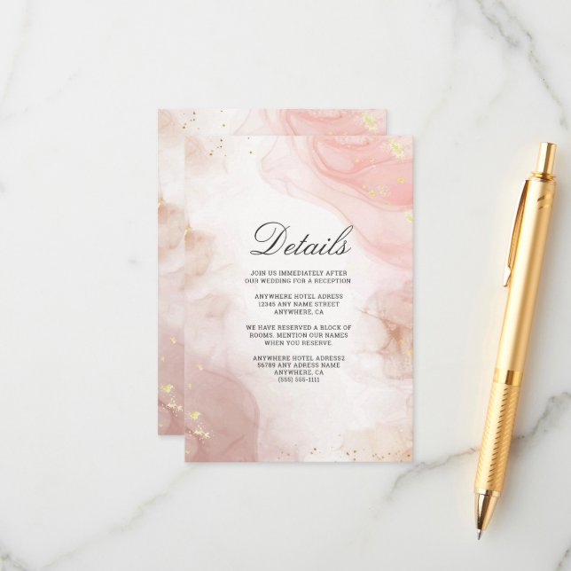 Watercolor Blush Pink Gold Ink Enclosure Card (Front/Back In Situ)