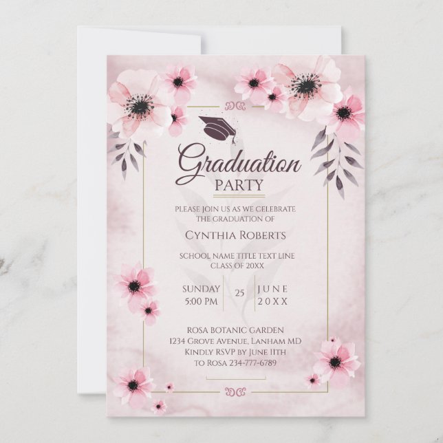 Watercolor Blush Pink Graduation  Invitation (Front)