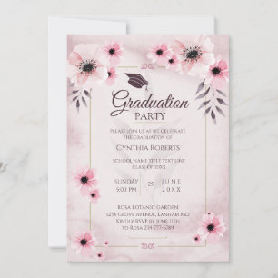 Watercolor Blush Pink Graduation  Invitation