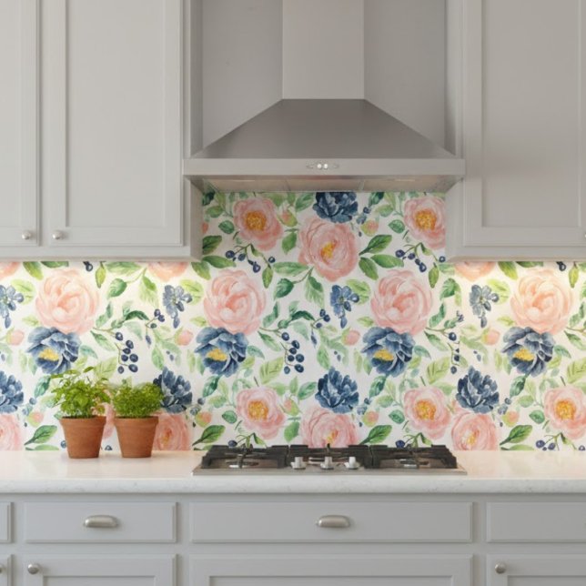 Watercolor Blush Pink Indigo Blue Floral Pattern Tile (Creator Uploaded)