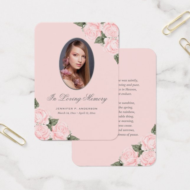 Watercolor Blush Pink Memorial Funeral Prayer Card (Office)