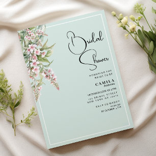 Watercolor blush pink mint floral Bridal Shower Invitation