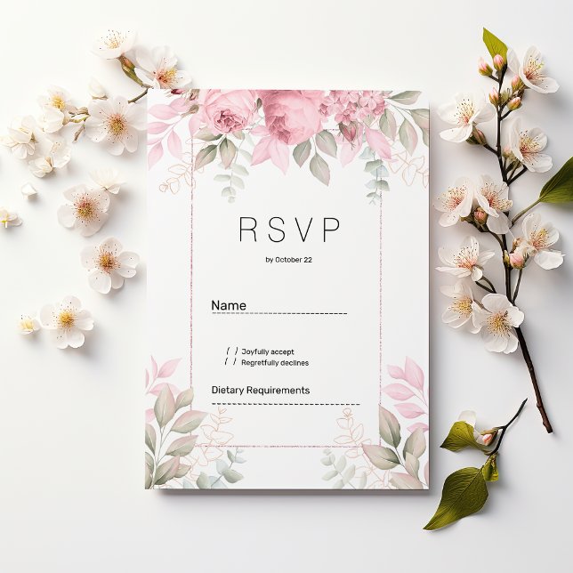 Watercolor blush pink mint white floral RSVP Invitation (Watercolor blush pink mint white floral RSVP)