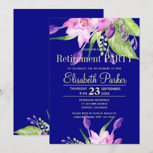 Watercolor blush pink navy floral retirement party invitation