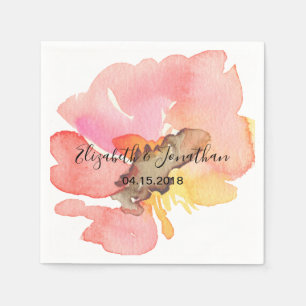 Watercolor Blush Pink Peach Coral Floral Wedding Napkin