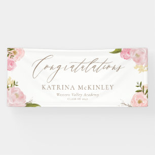 Watercolor Blush Pink Peonies and Roses Graduation Banner
