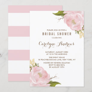 Watercolor Blush Pink Peonies Bridal Shower Invitation