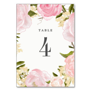 Watercolor Blush Pink Peonies Wedding Table Number