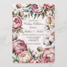 Watercolor Blush Pink Peony and Cotton Wedding