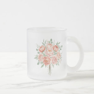 Watercolor Blush Pink Peony and Rose Floral Coffee Frosted Glass Coffee Mug