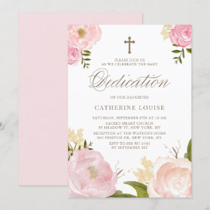 Watercolor Blush Pink Peony Floral Baby Dedication Invitation