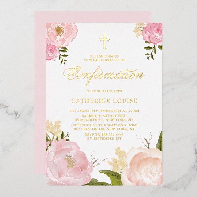 Watercolor Blush Pink Peony Floral Confirmation (Front/Back)