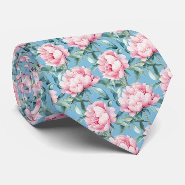 Watercolor Blush Pink Peony Floral Groomsmen  Tie (Rolled)