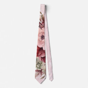 Watercolor Blush Pink Peony Marble Groomsmen Tie