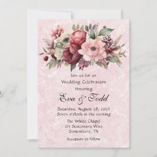 Watercolor Blush Pink Peony Marble Wedding Invitation