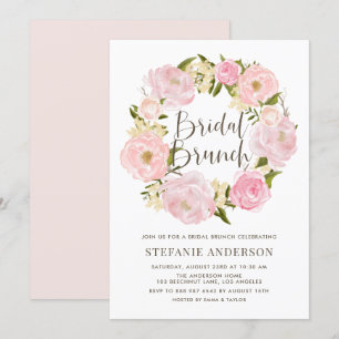 Watercolor Blush Pink Peony Wreath Bridal Brunch Invitation
