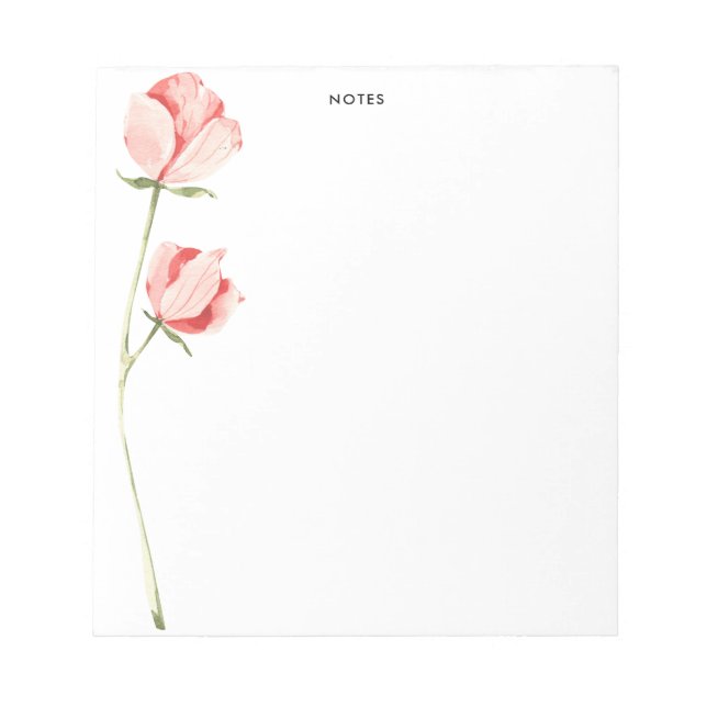 Watercolor Blush Pink Rose Flowers Personised Notepad (Front)