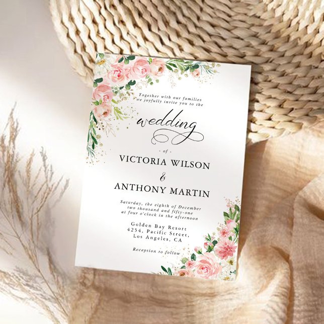 Watercolor Blush Pink Rose Gold Wedding Invitation (Creator Uploaded)