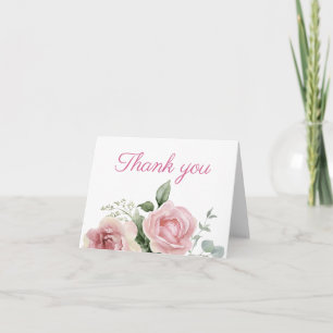 Watercolor Blush Pink Rose Thank You Note Card