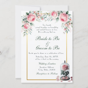 Watercolor Blush Pink Rose Wedding Invitation