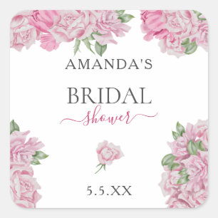 Watercolor blush pink roses bridal shower square sticker