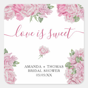 Watercolor blush pink roses - love is sweet square sticker