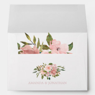 Watercolor Blush Pink Roses Wedding Envelope