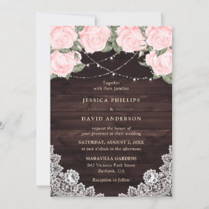 Watercolor Blush Pink Rustic Floral Wedding Invitation