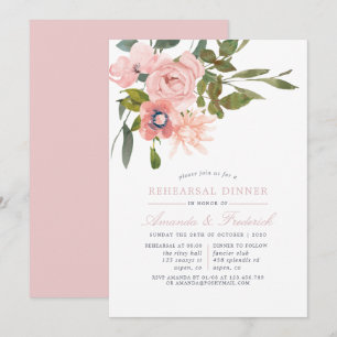 Watercolor Blush Pink Wedding Rehearsal Dinner Invitation