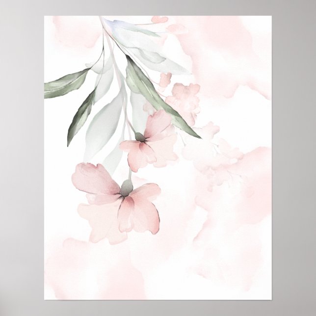 Watercolor Blush Pink Wild Rose Poster (Front)