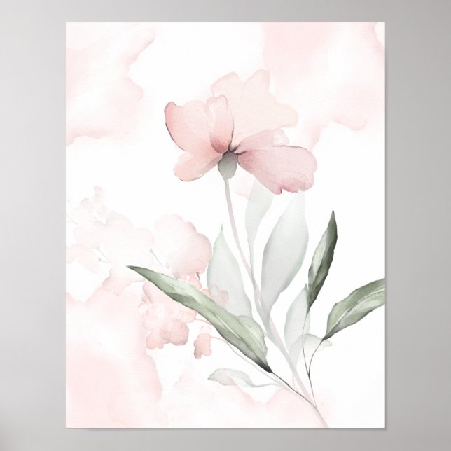 Watercolor Blush Pink Wild Rose Poster (Front)