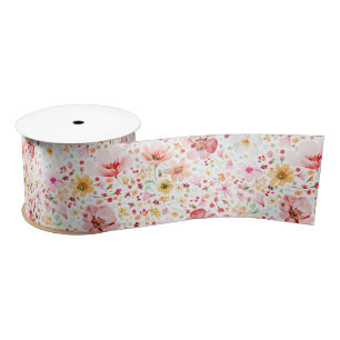 Watercolor Blush Pink Wildflower Pattern Elegant Satin Ribbon