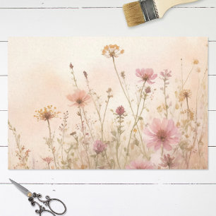 Watercolor Blush Pink Yellow Wildflower Decoupage Tissue Paper