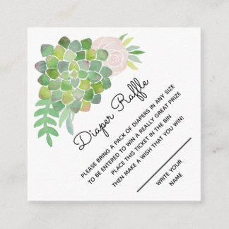 Watercolor Blush Rose and Succulent Diaper Raffle Enclosure Card
