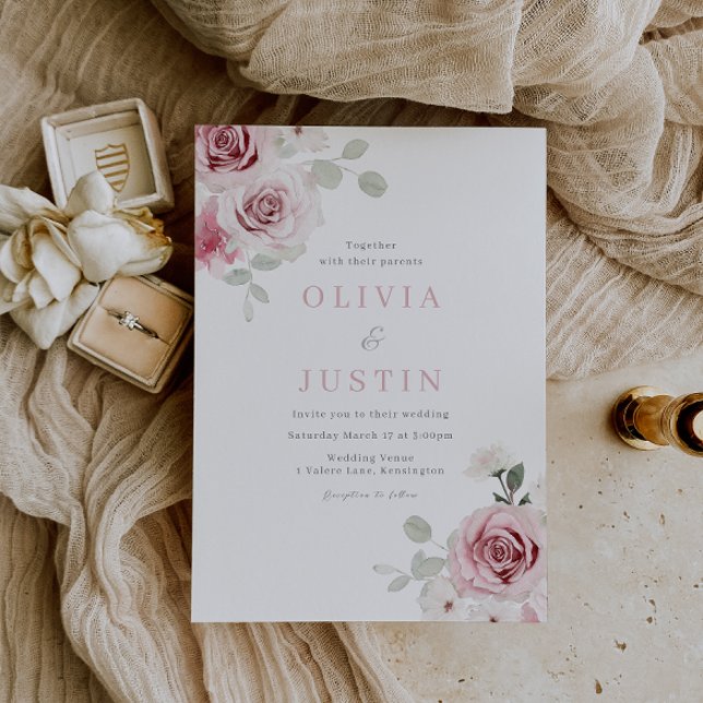 Watercolor Blush Rose Bouquet Wedding Invitation (Creator Uploaded)
