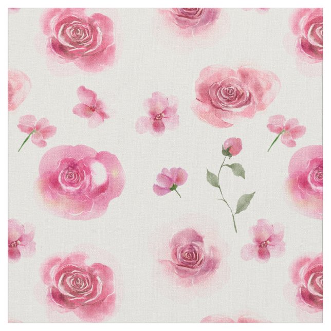 Watercolor Blush Rose Floral Pattern Fabric (Close Up)