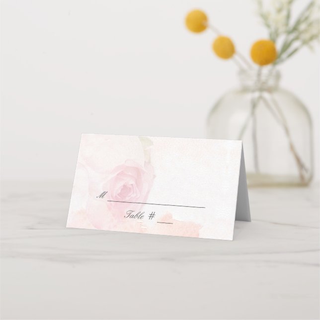 Watercolor Blush Rose | Folded Place Card (Front)