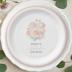 Watercolor Blush Rose Gold Garden Bridal Shower Paper Plate