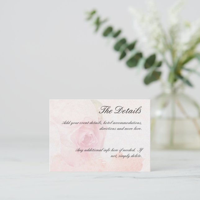 Watercolor Blush Rose | Wedding Enclosure Card (Standing Front)