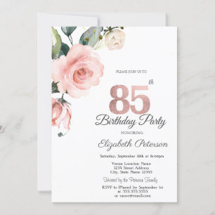 Watercolor Blush Roses 85th Birthday Invitation
