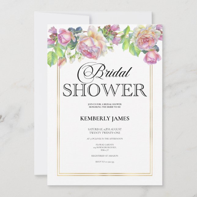 Watercolor Blush Roses Bridal Shower Invitation (Front)