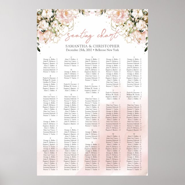 Watercolor Blush roses eucalyptus Alphabetical Poster (Front)