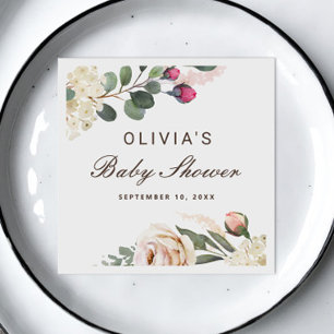 Watercolor blush roses. Garden floral baby shower  Napkin